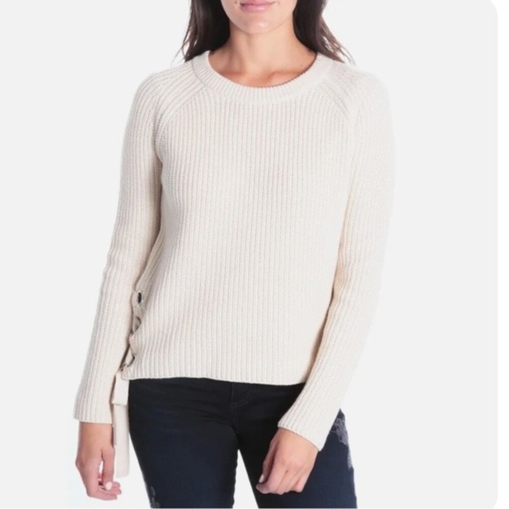 Kut from the Kloth Cable Knit Pullover cream Sweater Large